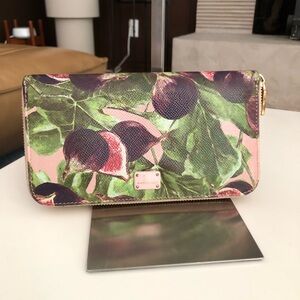 Dolce & Gabbana Fig-Print Zip Around Wallet with Gold Hardware